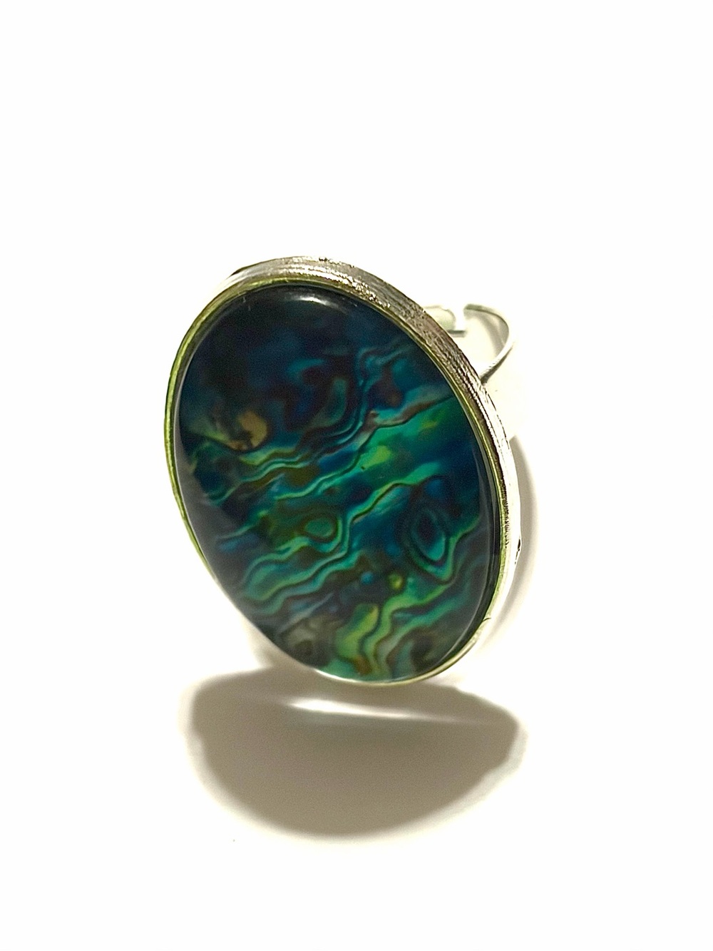 Multicolored Abalone Style Adjustable Oval Ring